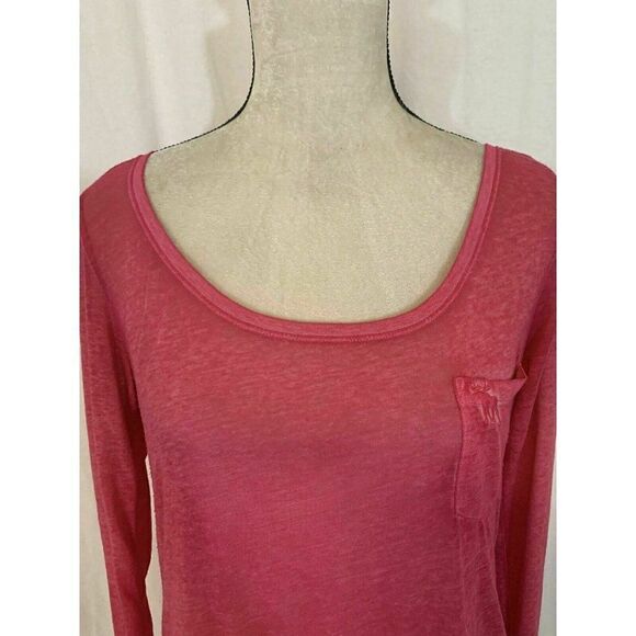 Abercrombie Fitch Womens Solid Pink Sheer Long Sleeve Top Small - Picture 2 of 6